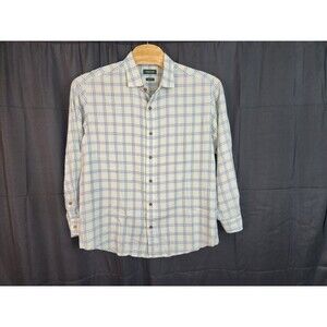 Orvis Mens Active Fit Blue Brown Yellow Plaid ~ Size XL ~ Long Sleeve Shirt
